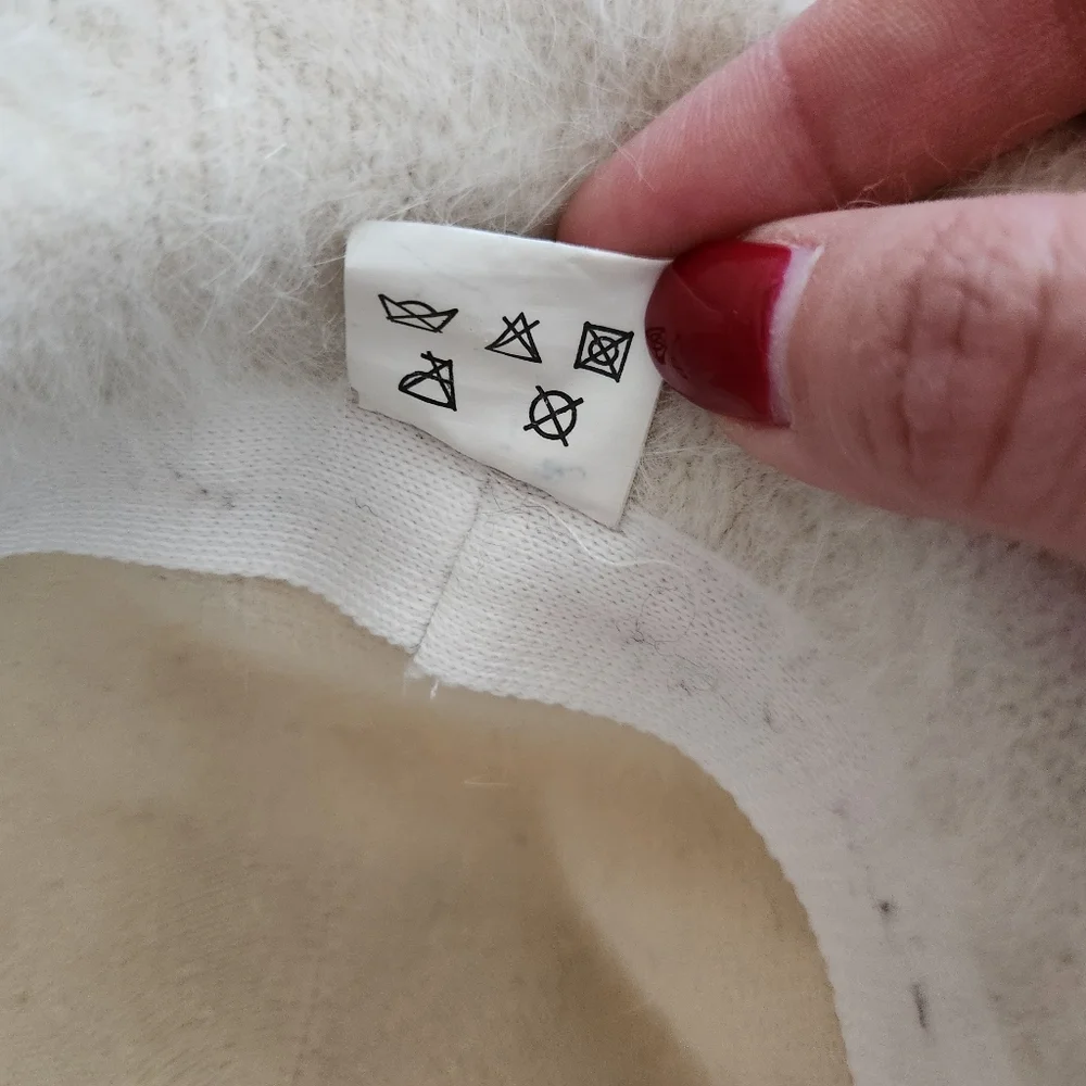 Womens Vintage Fluffy Cream Bucket‎ Hat Zebra Band Angora Wool Blend y2k - Picture 5 of 8